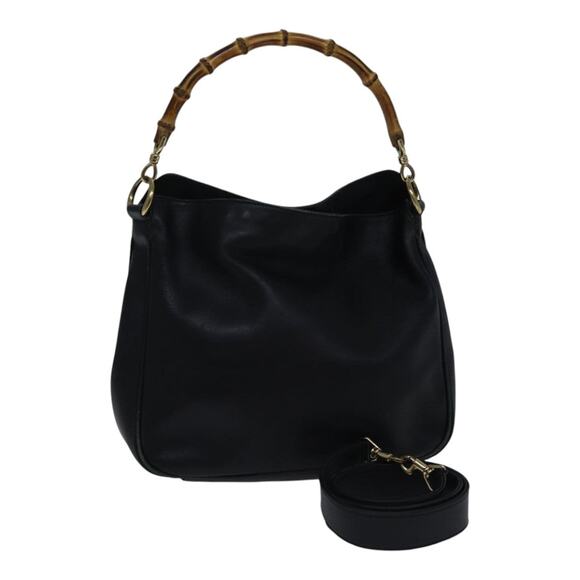 GUCCI Bamboo Shoulder Bag Leather Black Gold 001 1638 001 1638 - Picture 1 of 16